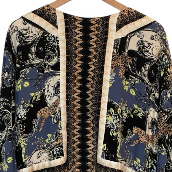 Free People Catch Me If You Can Tie Sleeve Blouse, Boho Cheetah Print, XS - Picture 16 of 16